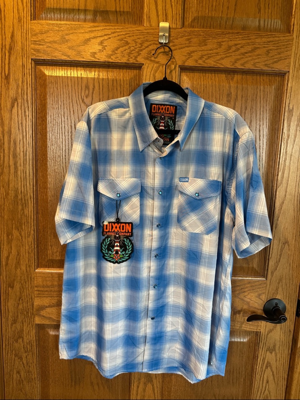 DIXXON Rincon Light Blue and Light Grey Plaid Short-Sleeve Button-Up Shirt